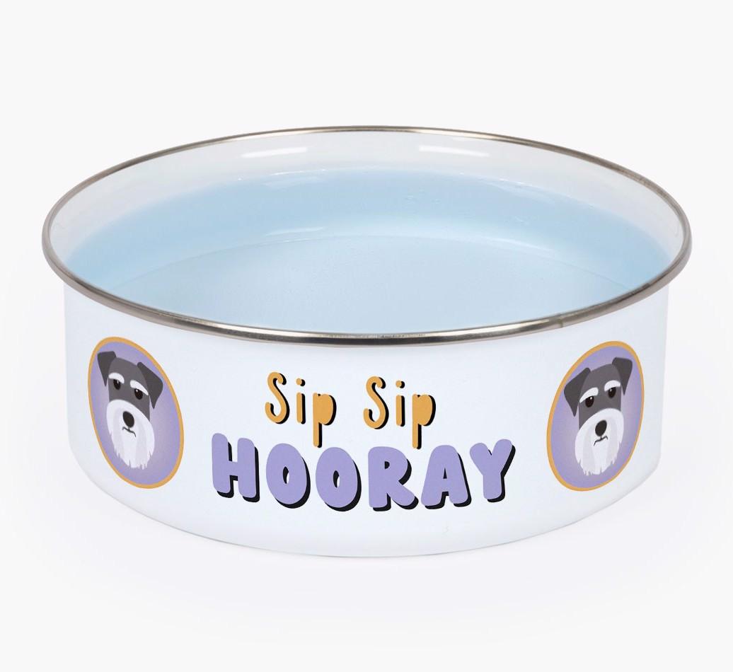 Sip Sip Hooray: Personalized {breedFullName} Enamel Dog Bowl