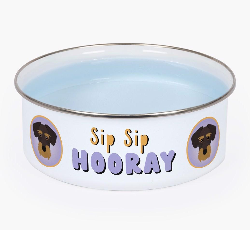 Sip Sip Hooray: Personalized {breedFullName} Enamel Dog Bowl