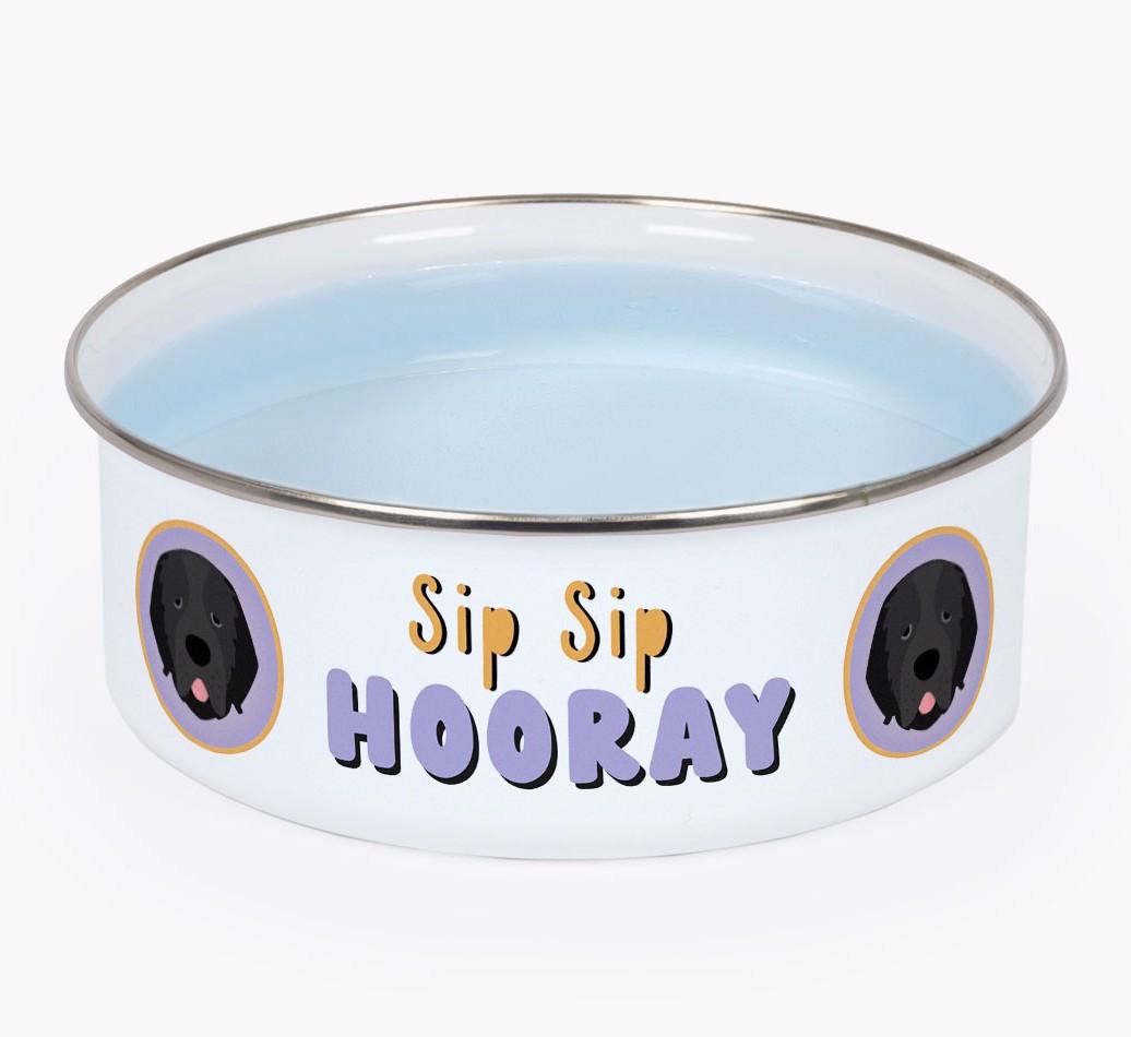 Sip Sip Hooray: Personalized {breedFullName} Enamel Dog Bowl