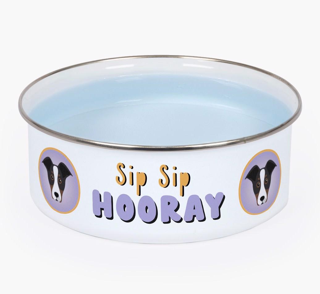 Sip Sip Hooray: Personalized {breedFullName} Enamel Dog Bowl