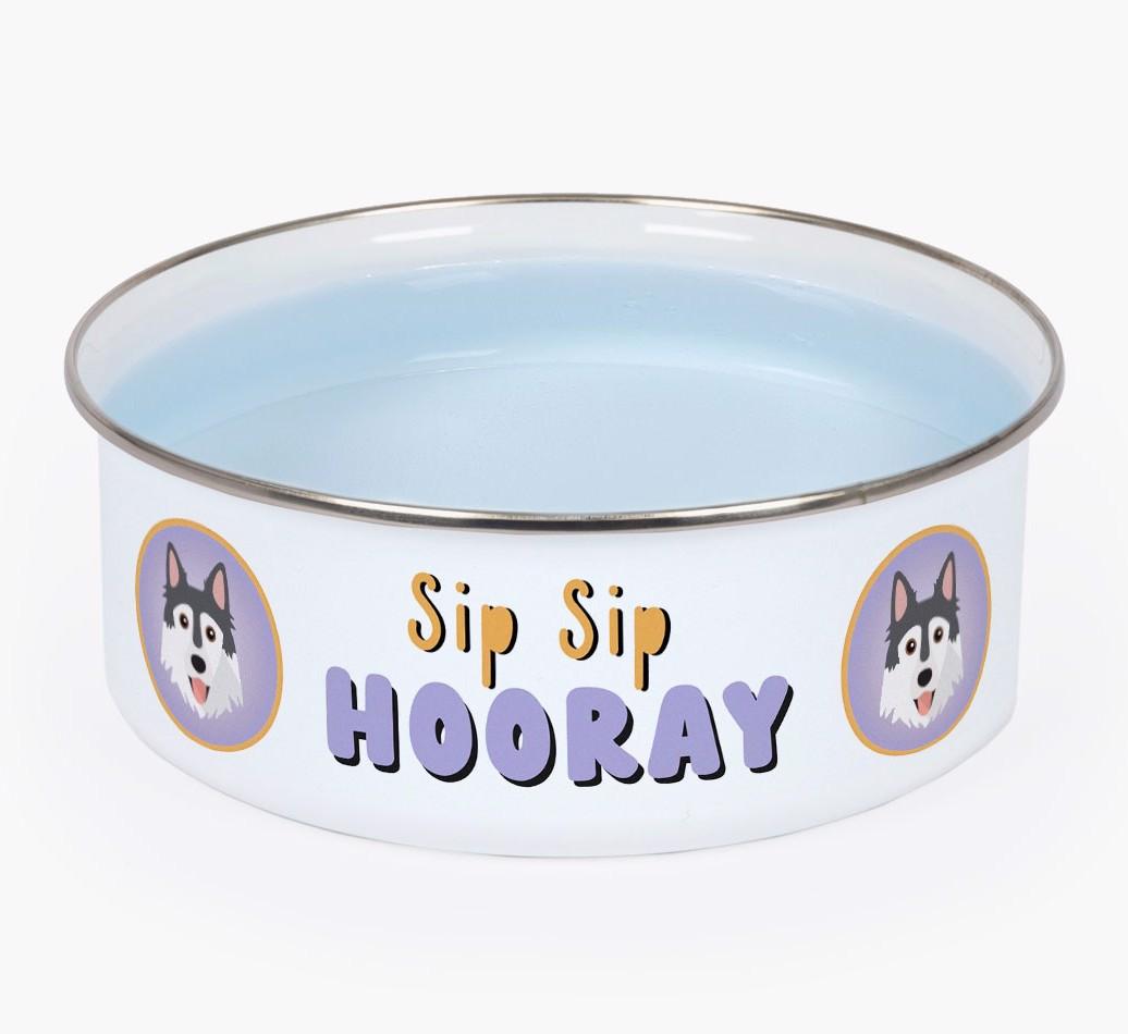 Sip Sip Hooray: Personalized {breedFullName} Enamel Dog Bowl