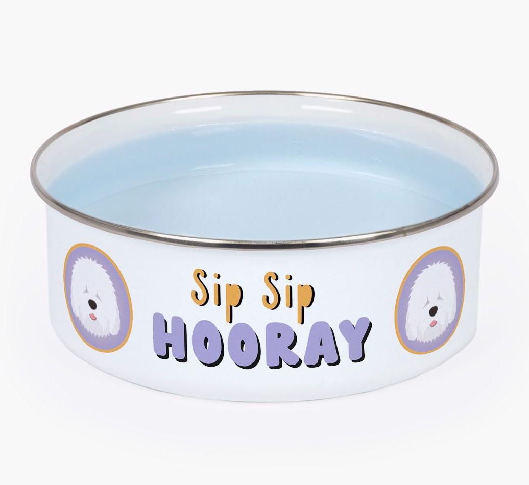 Sip Sip Hooray: Personalized {breedFullName} Enamel Dog Bowl