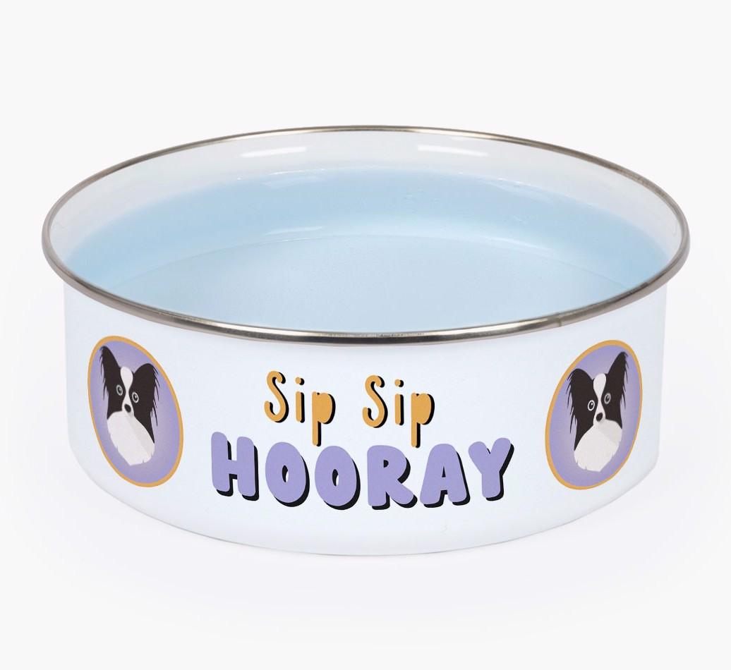 Sip Sip Hooray: Personalized {breedFullName} Enamel Dog Bowl