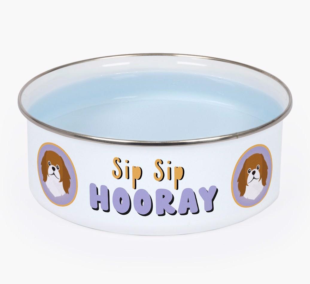 Sip Sip Hooray: Personalized {breedFullName} Enamel Dog Bowl