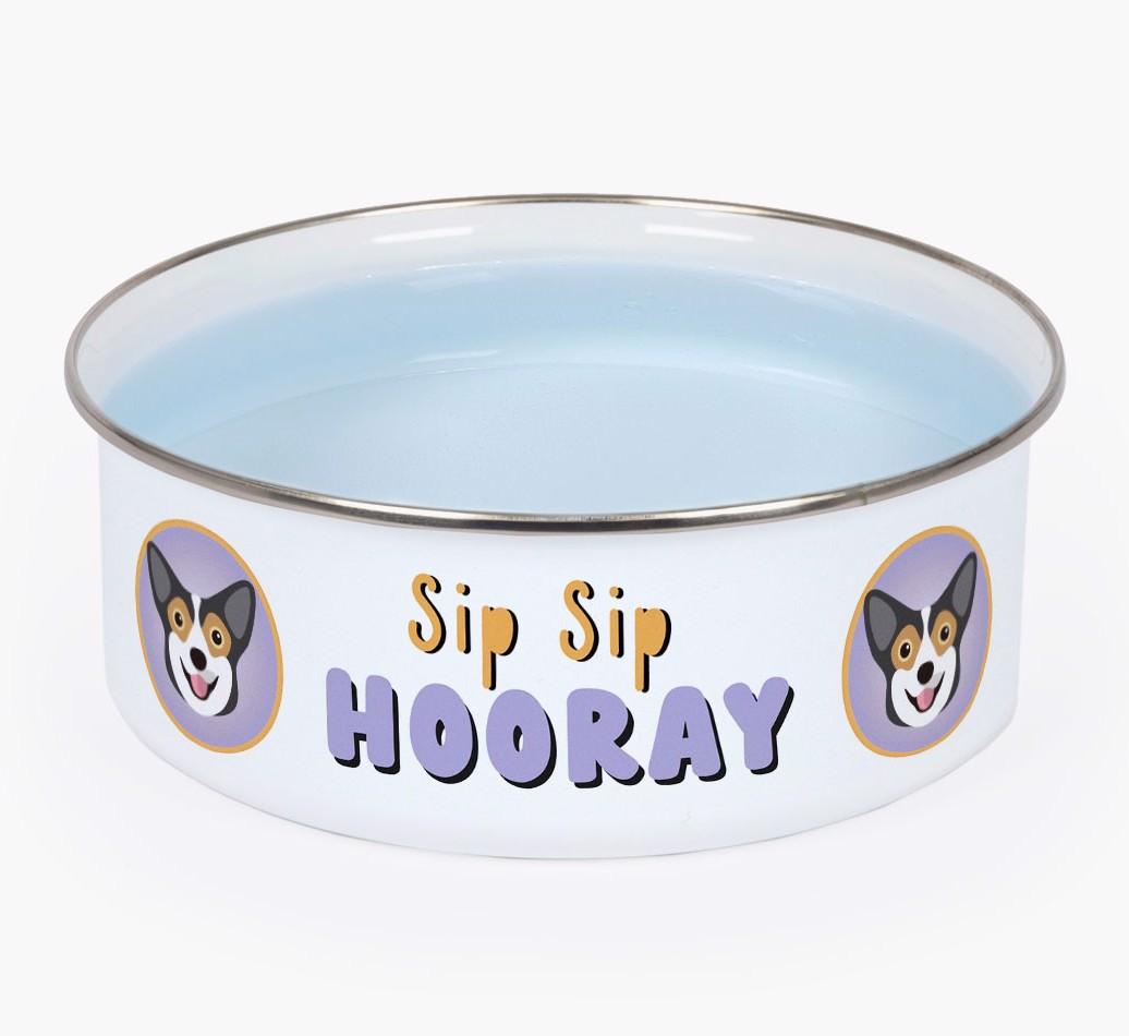 Sip Sip Hooray: Personalized {breedFullName} Enamel Dog Bowl