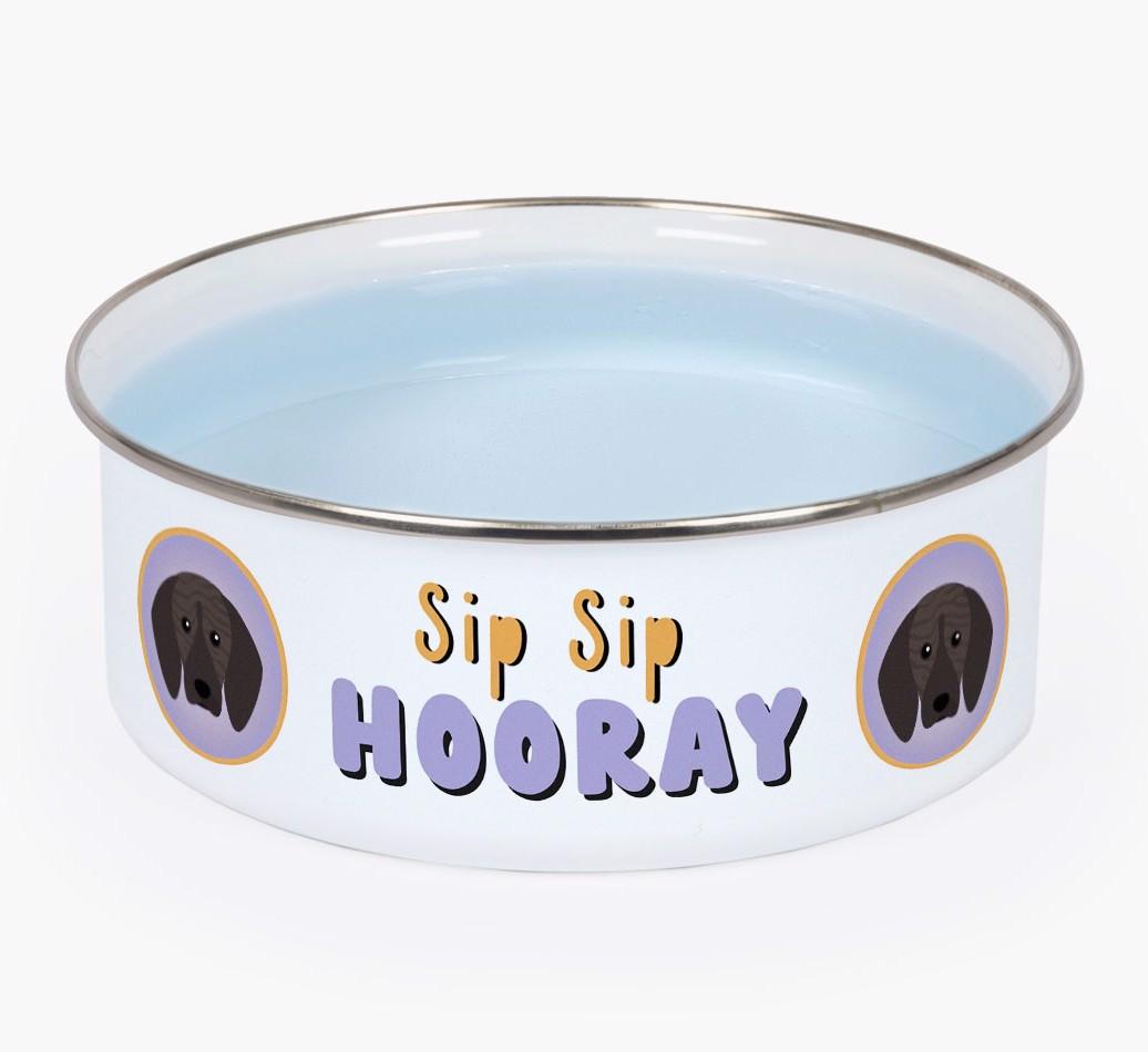 Sip Sip Hooray: Personalized {breedFullName} Enamel Dog Bowl