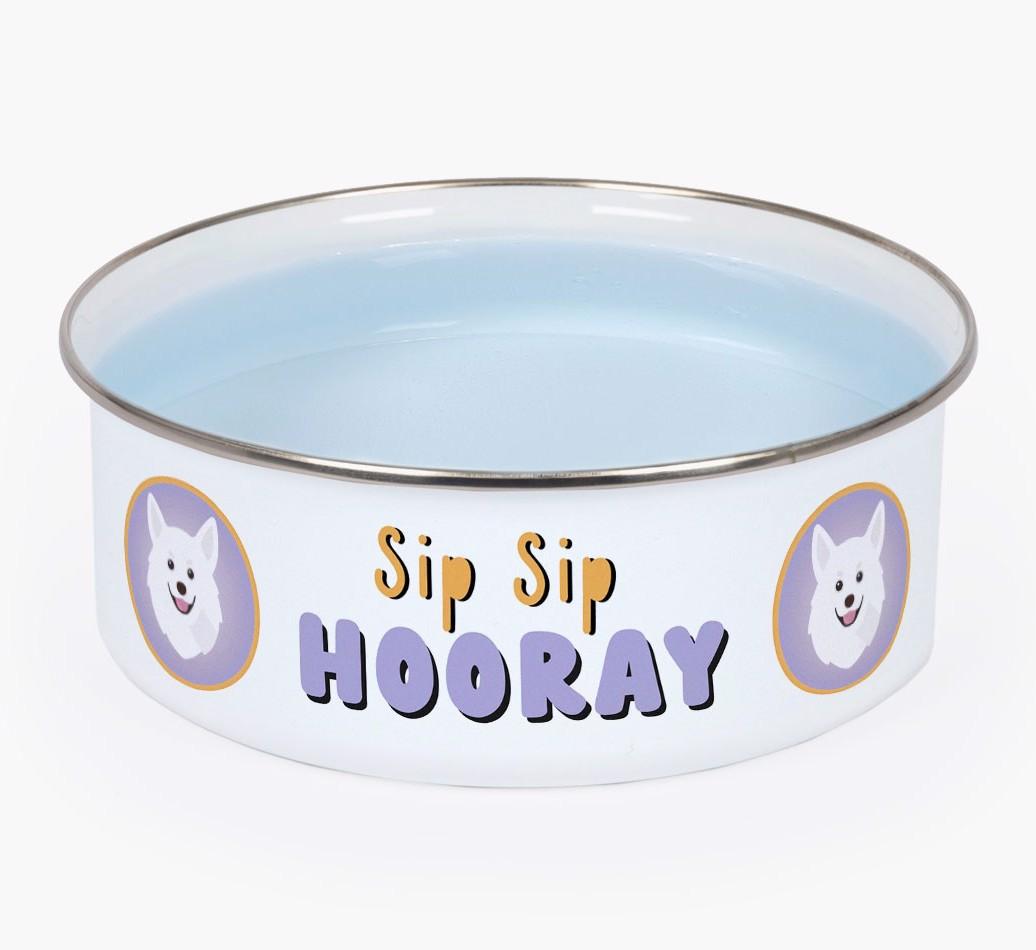 Sip Sip Hooray: Personalized {breedFullName} Enamel Dog Bowl