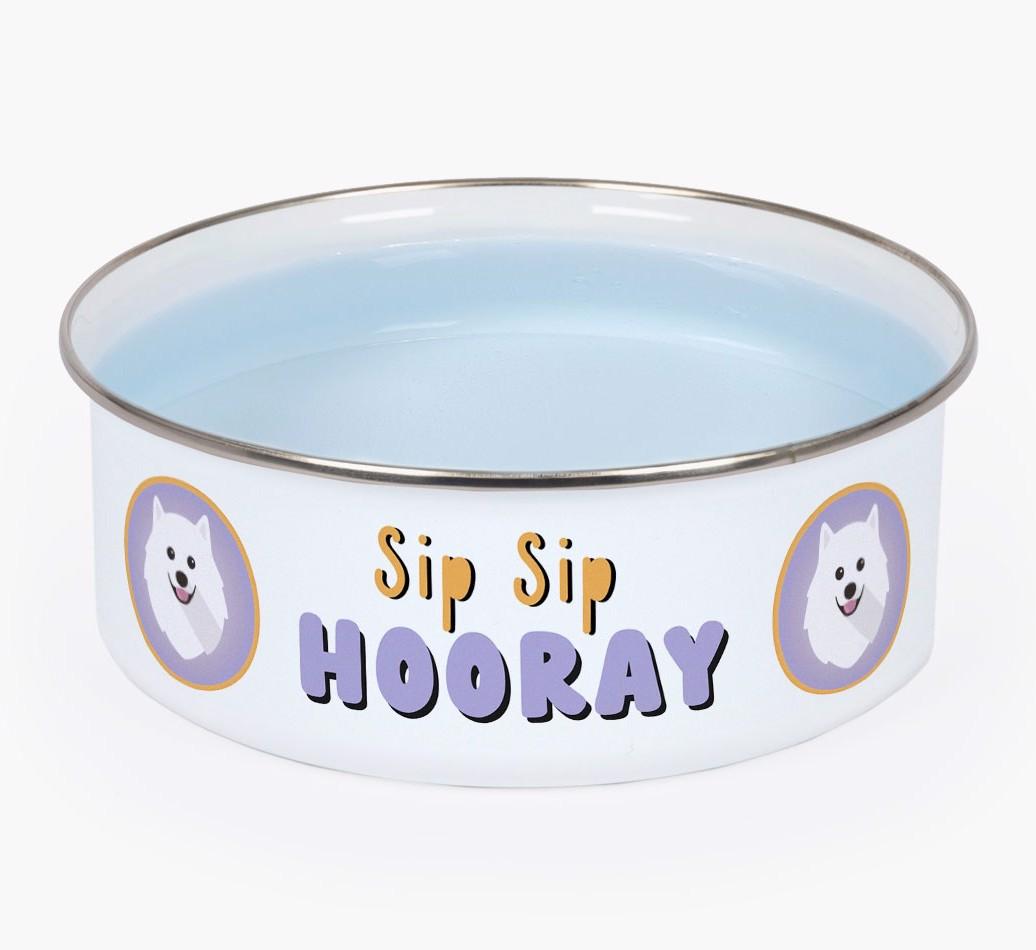 Sip Sip Hooray: Personalized {breedFullName} Enamel Dog Bowl