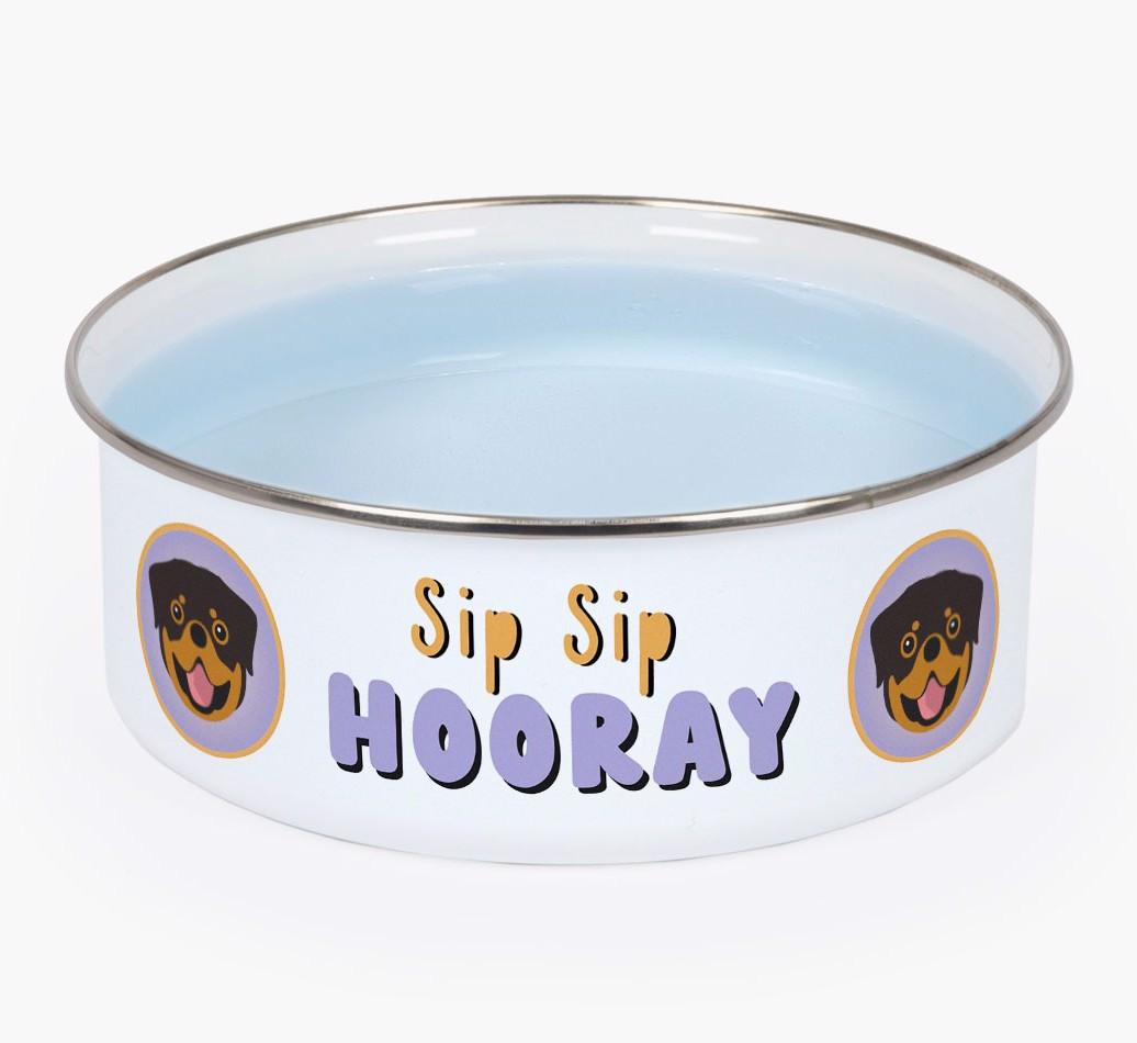 Sip Sip Hooray: Personalized {breedFullName} Enamel Dog Bowl