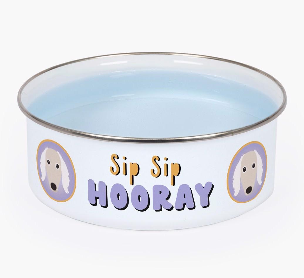 Sip Sip Hooray: Personalized {breedFullName} Enamel Dog Bowl