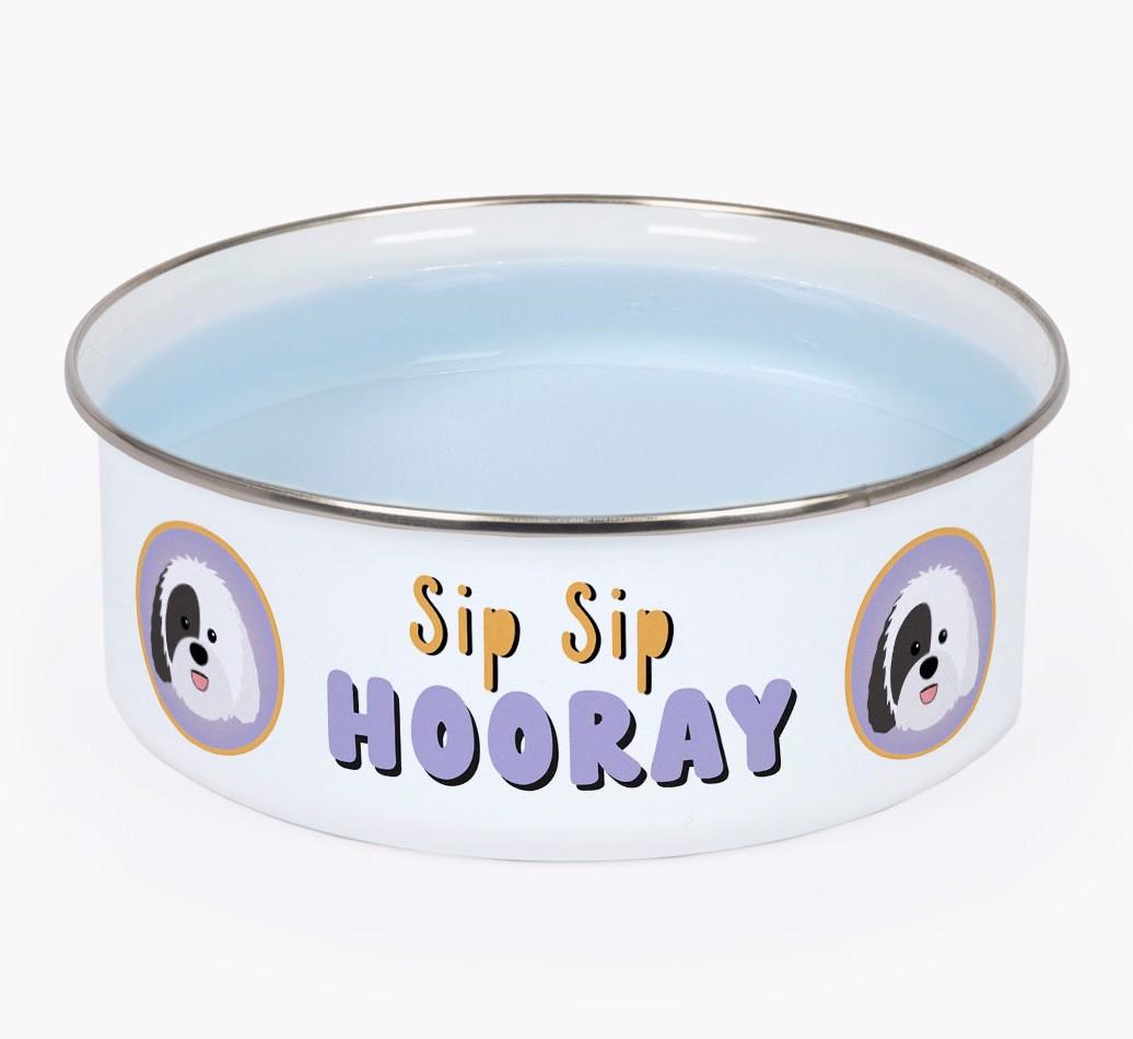 Sip Sip Hooray: Personalized {breedFullName} Enamel Dog Bowl