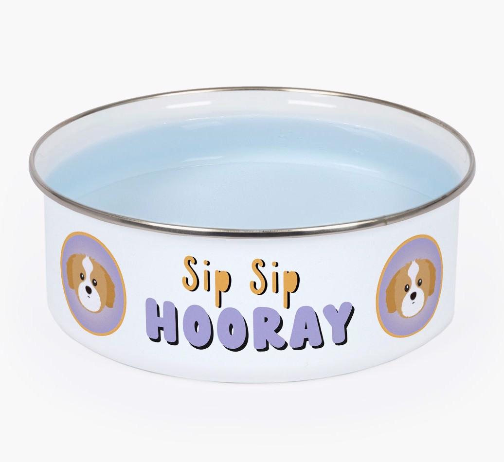 Sip Sip Hooray: Personalized {breedFullName} Enamel Dog Bowl