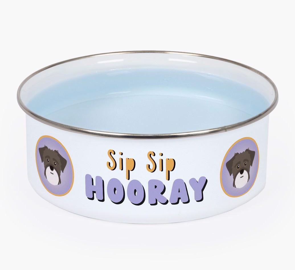 Sip Sip Hooray: Personalized {breedFullName} Enamel Dog Bowl