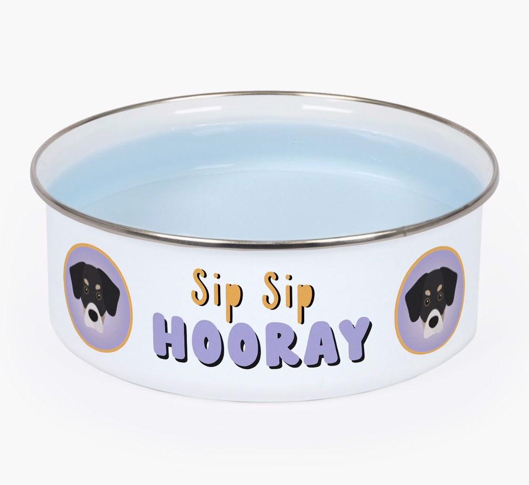 Sip Sip Hooray: Personalized {breedFullName} Enamel Dog Bowl