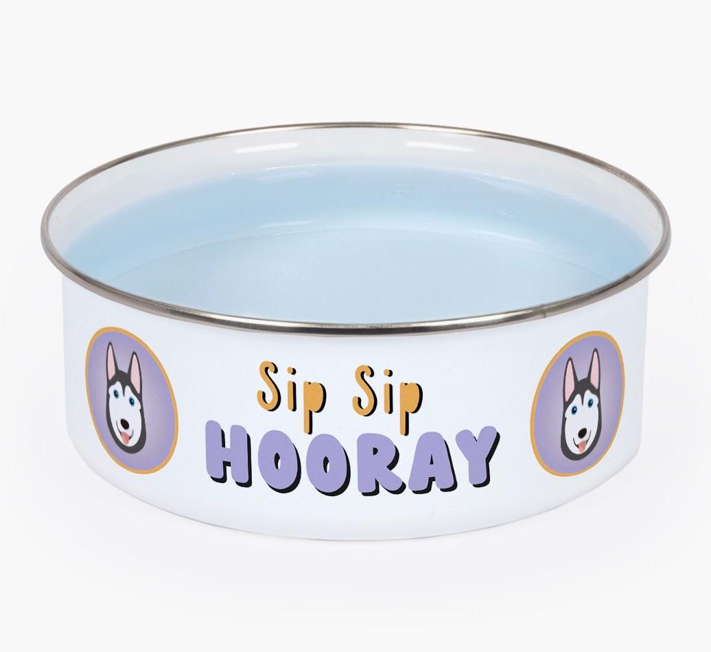 Sip Sip Hooray: Personalized {breedFullName} Enamel Dog Bowl