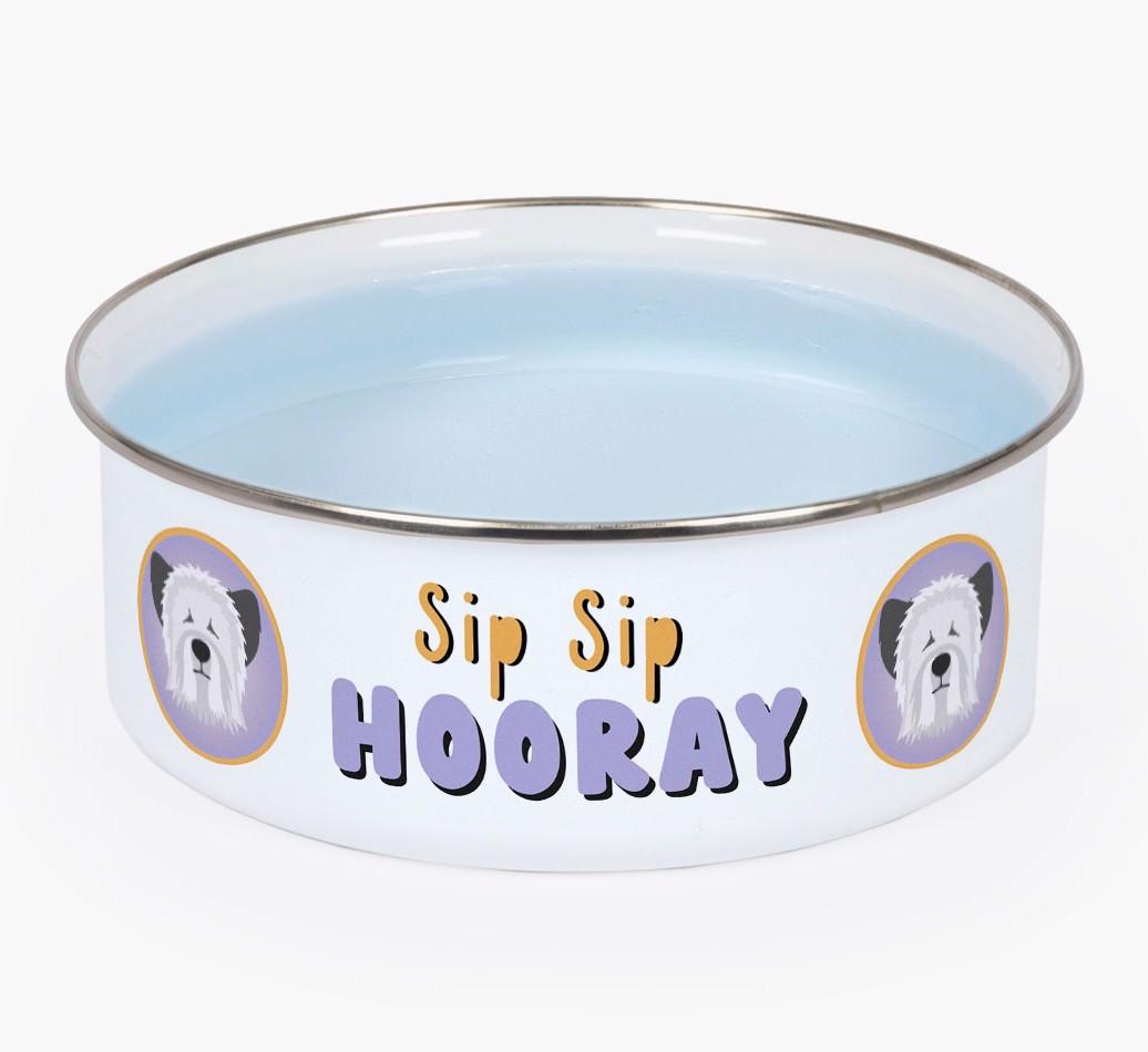 Sip Sip Hooray: Personalized {breedFullName} Enamel Dog Bowl