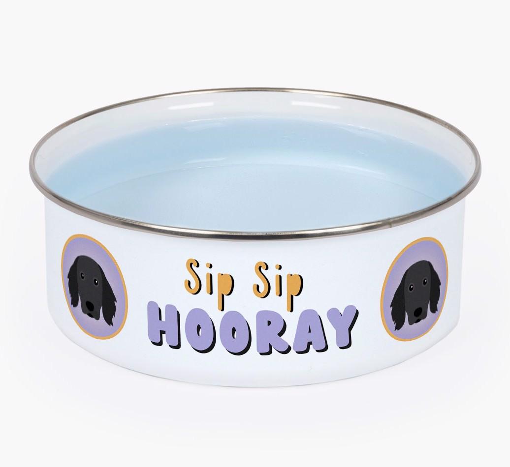 Sip Sip Hooray: Personalized {breedFullName} Enamel Dog Bowl