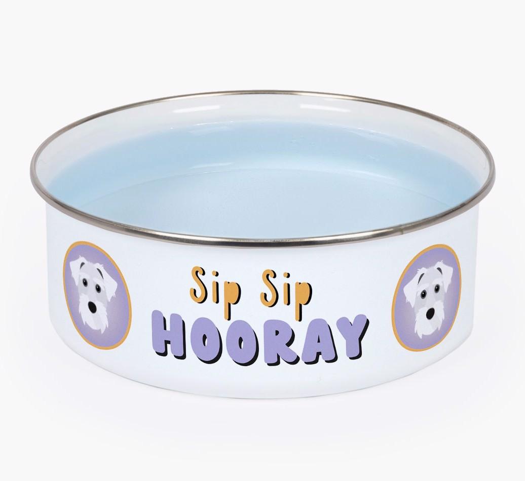 Sip Sip Hooray: Personalized {breedFullName} Enamel Dog Bowl
