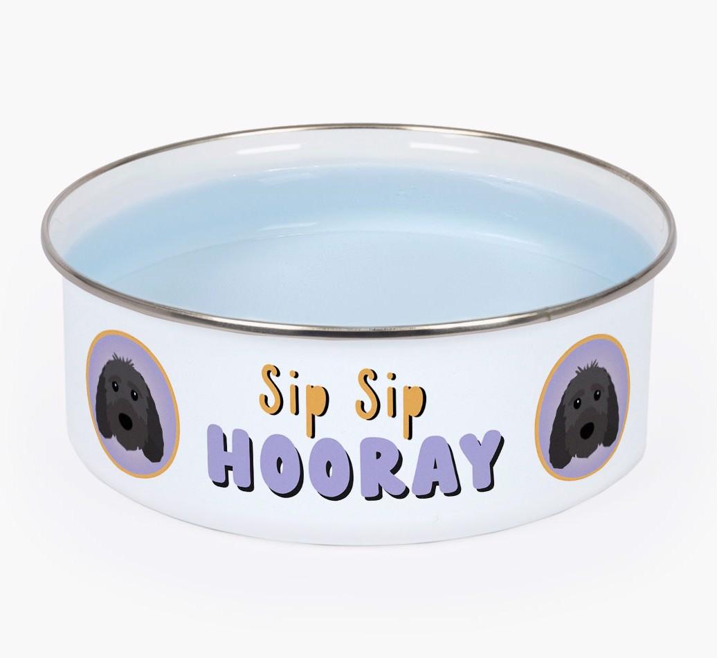 Sip Sip Hooray: Personalized {breedFullName} Enamel Dog Bowl