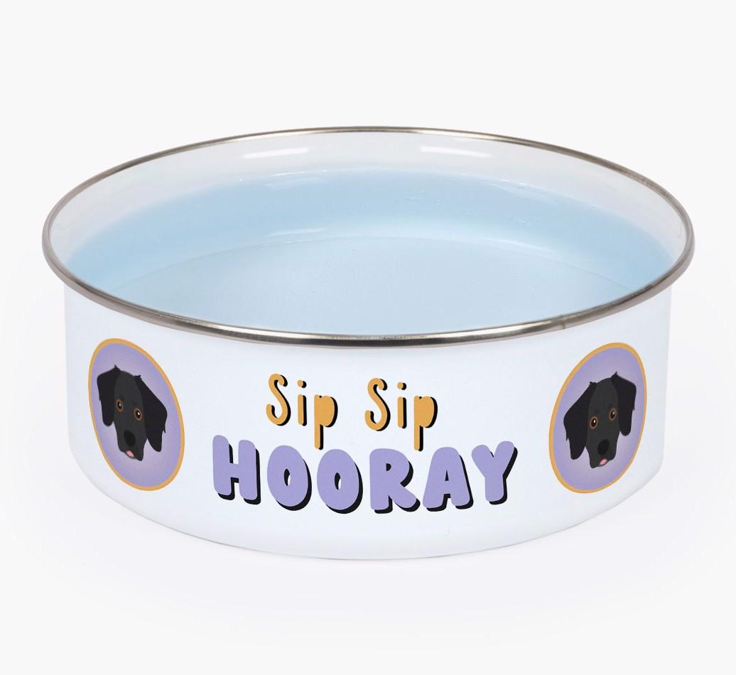 Sip Sip Hooray: Personalized {breedFullName} Enamel Dog Bowl