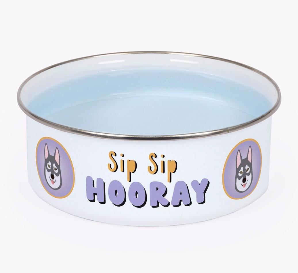 Sip Sip Hooray: Personalized {breedFullName} Enamel Dog Bowl