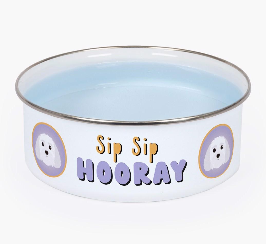 Sip Sip Hooray: Personalized {breedFullName} Enamel Dog Bowl