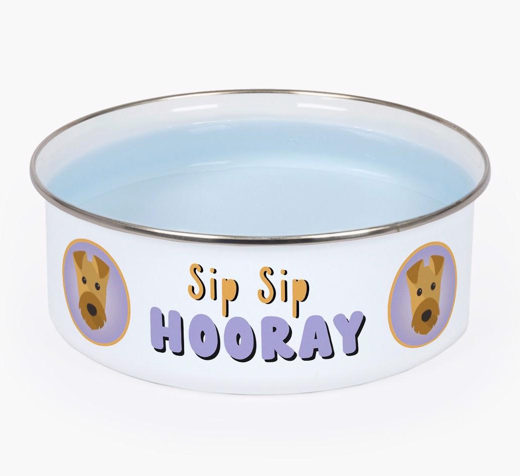 Sip Sip Hooray: Personalized {breedFullName} Enamel Dog Bowl