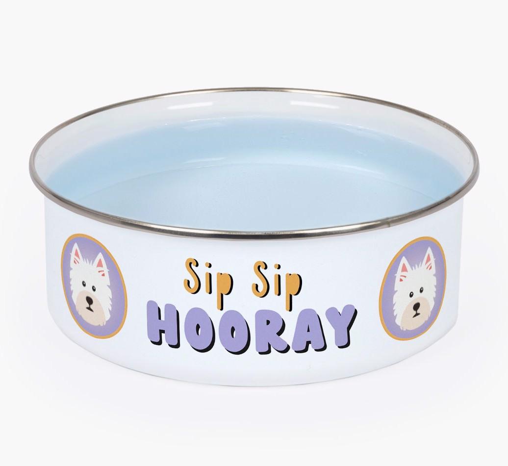 Sip Sip Hooray: Personalized {breedFullName} Enamel Dog Bowl