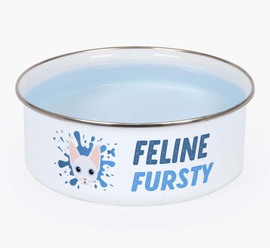 Feline Fursty: Personalised {breedCommonName} Enamel Cat Bowl