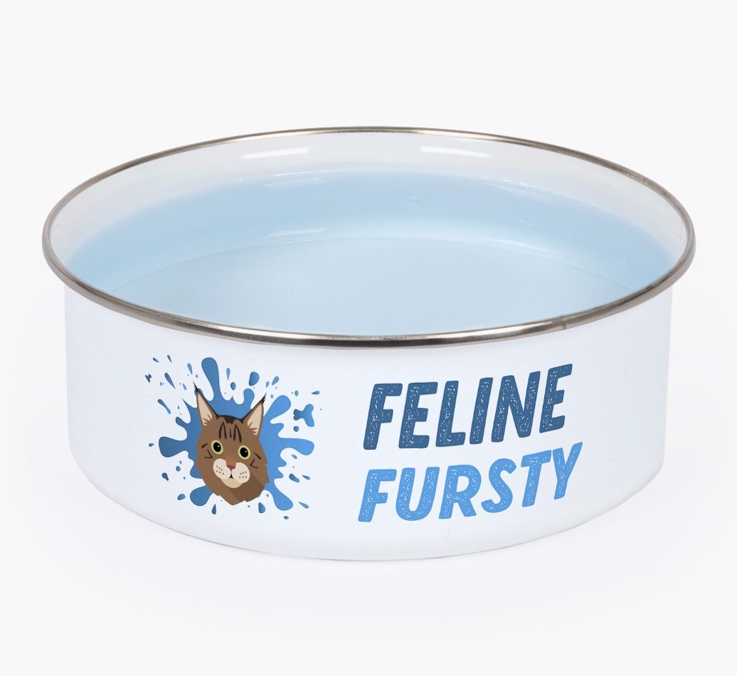 Feline Fursty: Personalised {breedCommonName} Enamel Cat Bowl