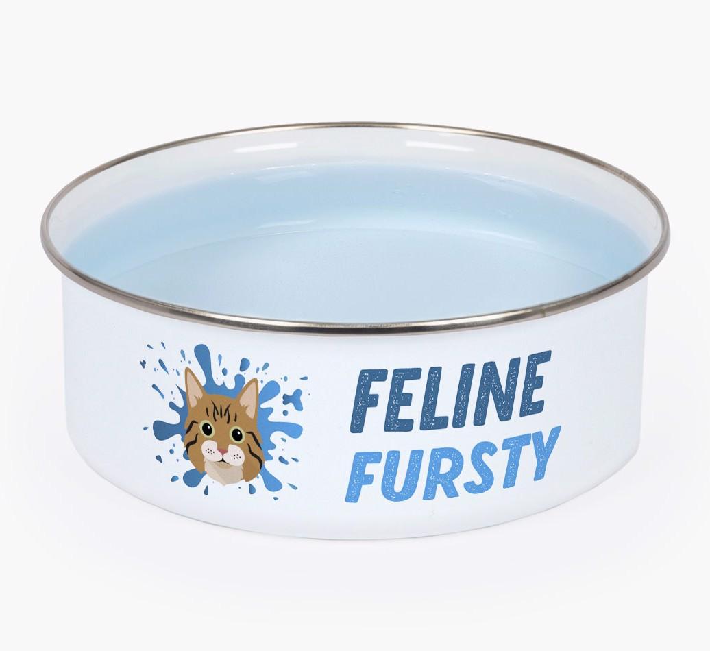Feline Fursty: Personalised {breedCommonName} Enamel Cat Bowl