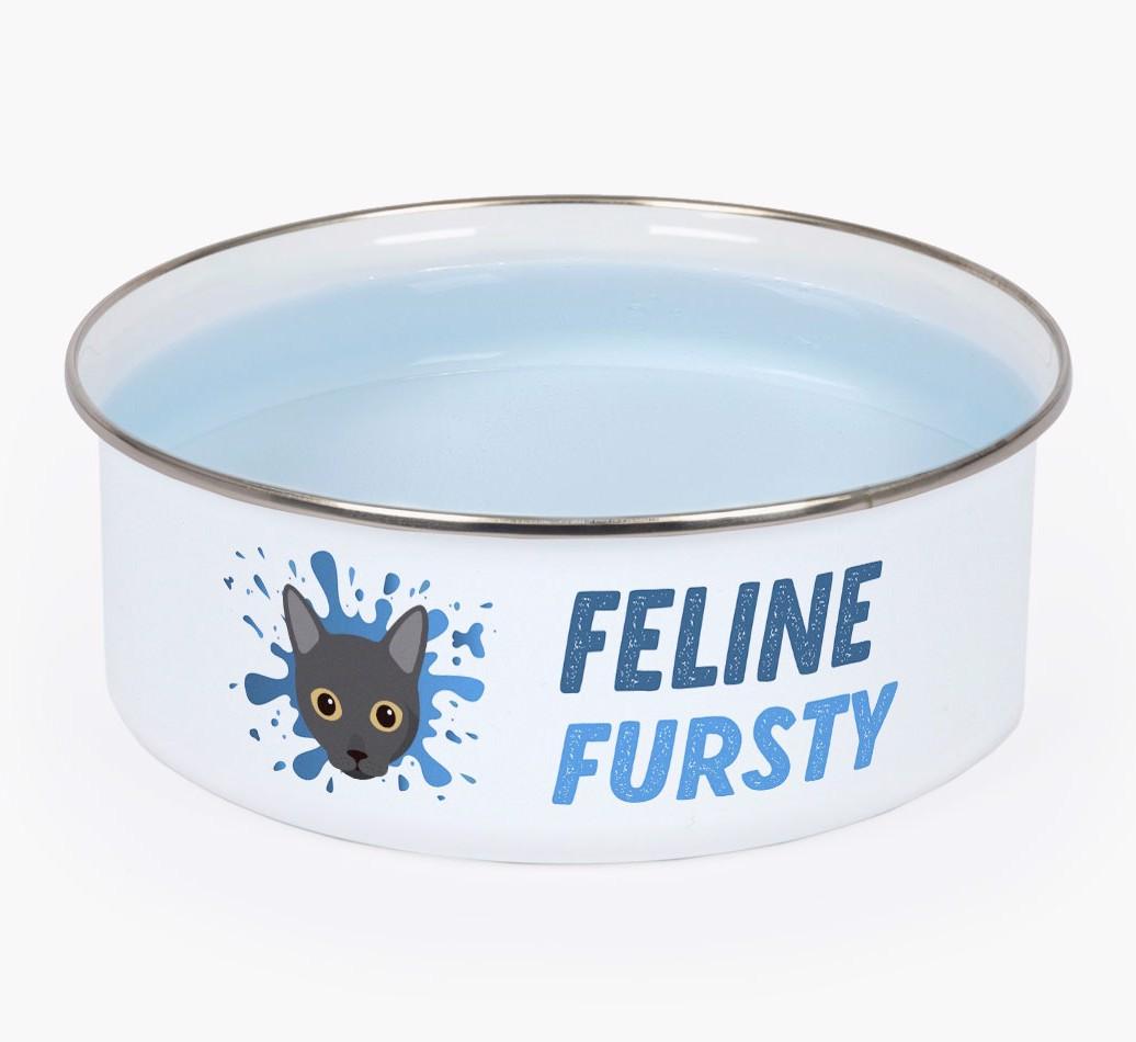 Feline Fursty: Personalised {breedCommonName} Enamel Cat Bowl