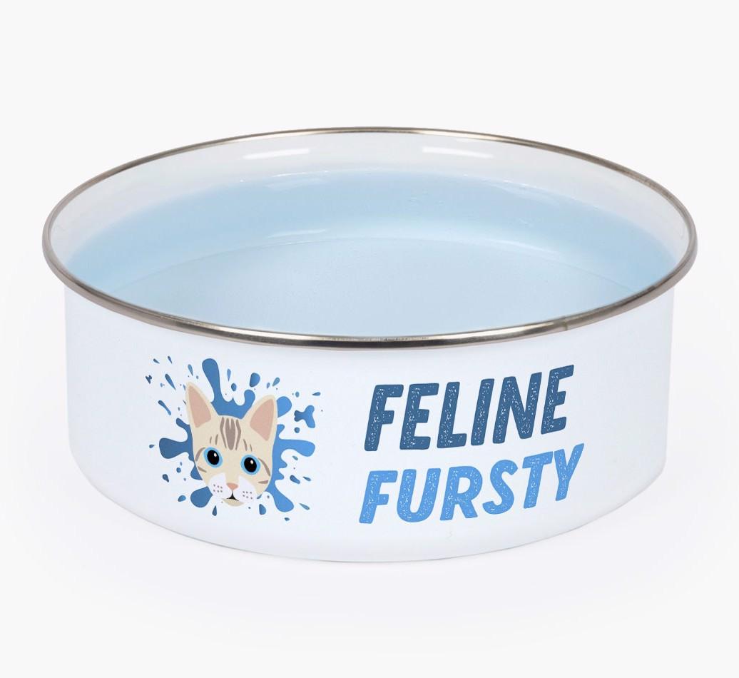 Feline Fursty: Personalised {breedCommonName} Enamel Cat Bowl