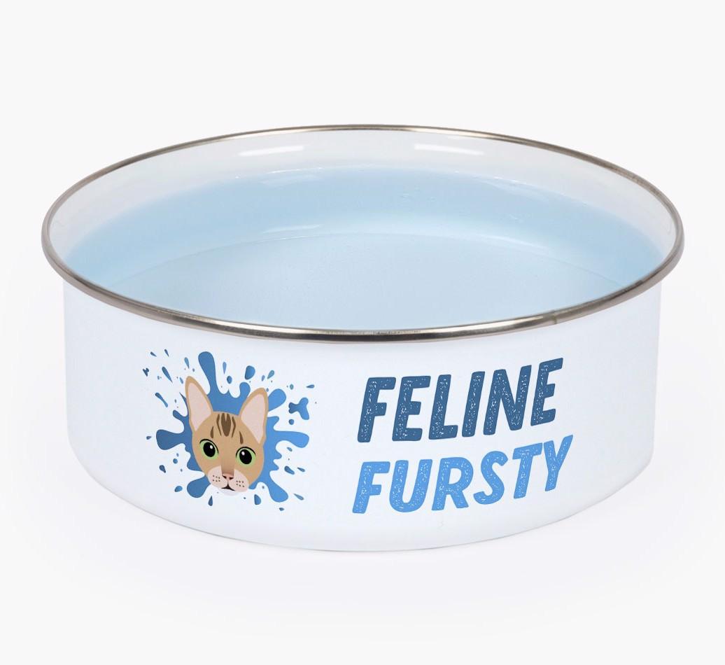 Feline Fursty: Personalised {breedCommonName} Enamel Cat Bowl