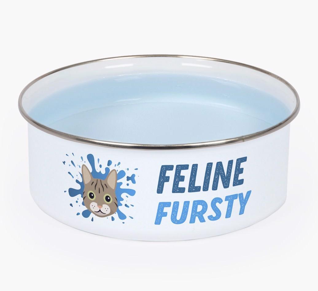 Feline Fursty: Personalised {breedCommonName} Enamel Cat Bowl