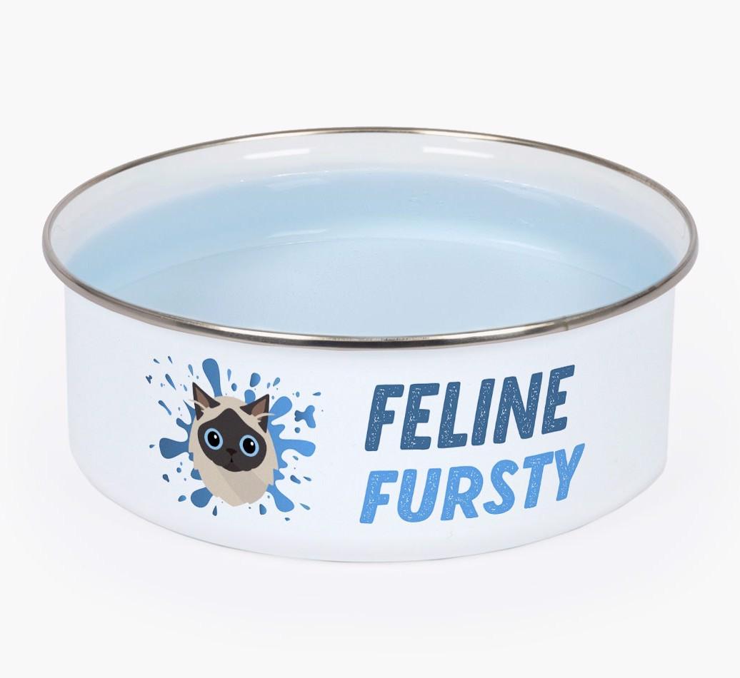 Feline Fursty: Personalised {breedCommonName} Enamel Cat Bowl