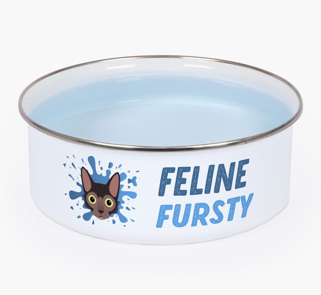 Feline Fursty: Personalised {breedCommonName} Enamel Cat Bowl