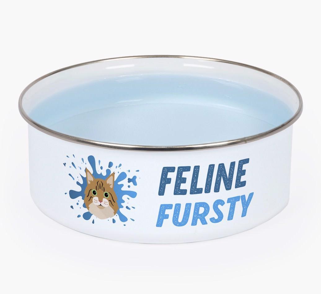 Feline Fursty: Personalised {breedCommonName} Enamel Cat Bowl