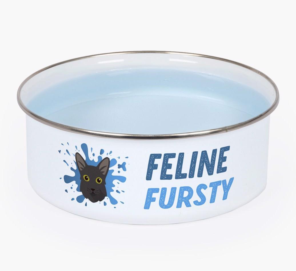 Feline Fursty: Personalised {breedCommonName} Enamel Cat Bowl