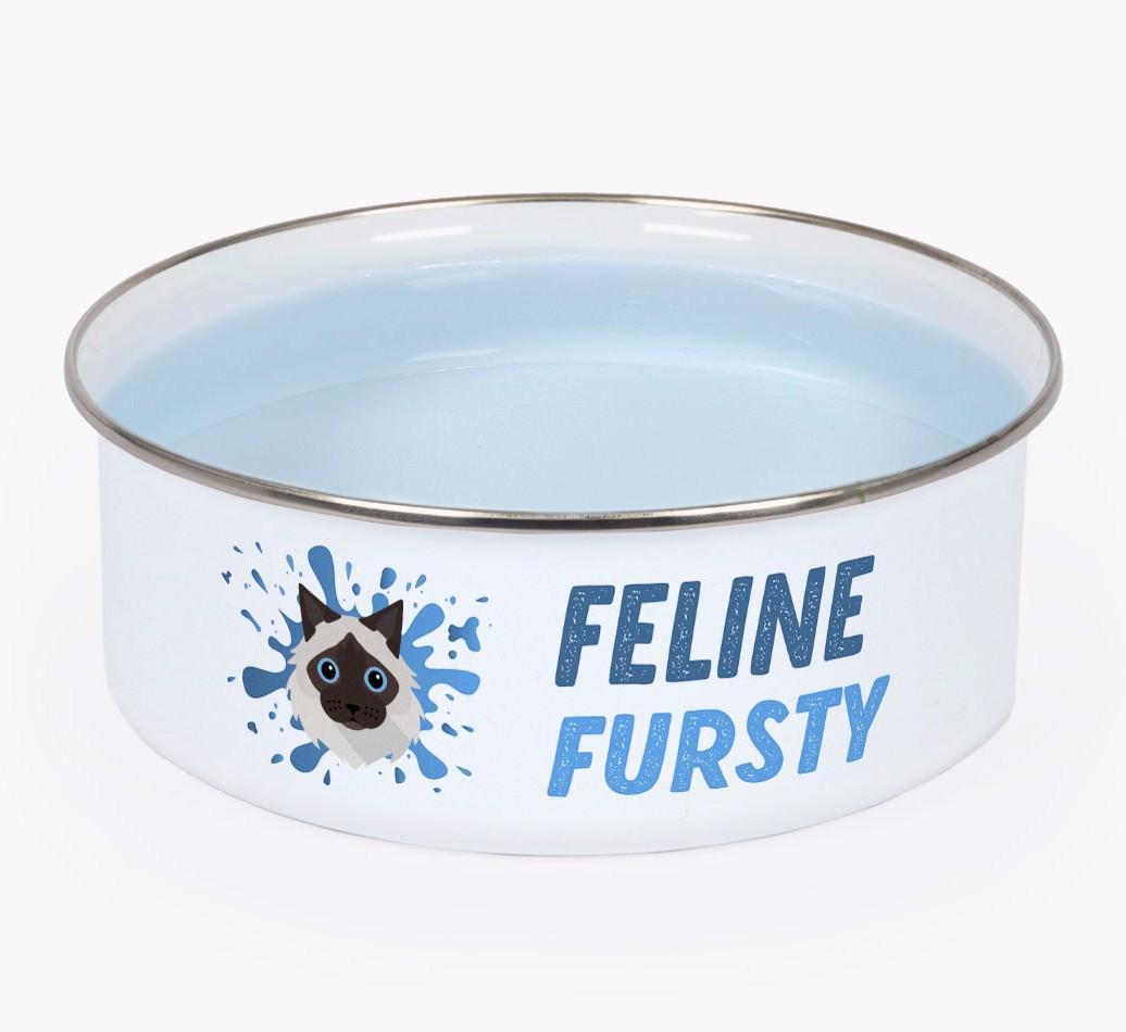 Feline Fursty: Personalised {breedCommonName} Enamel Cat Bowl