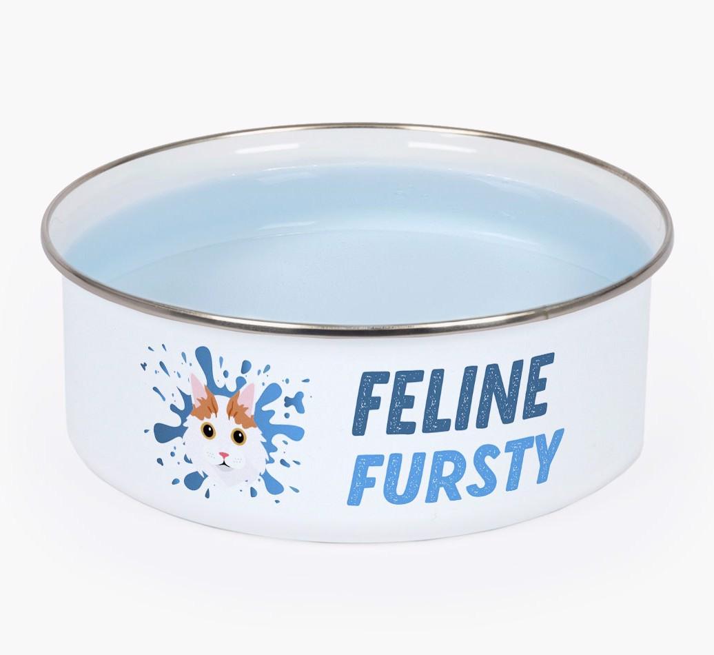 Feline Fursty: Personalised {breedCommonName} Enamel Cat Bowl