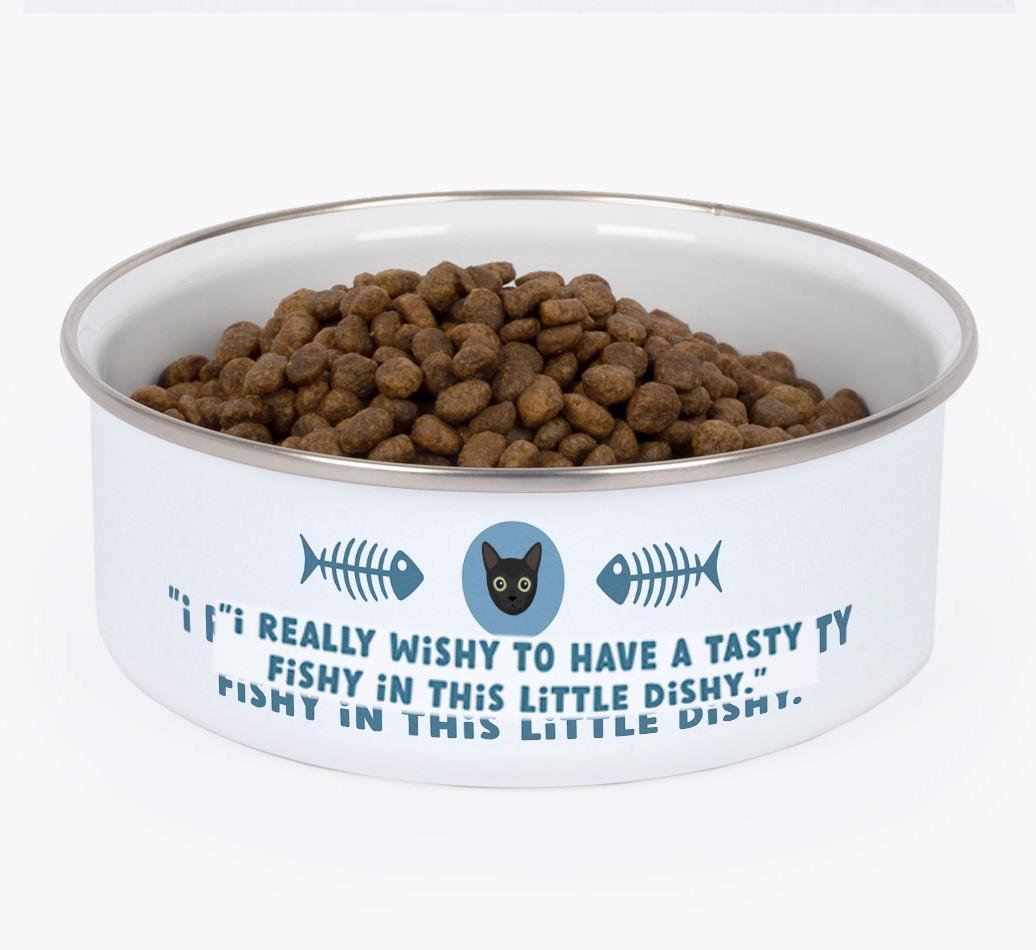 Little Dishy: Personalised {breedCommonName} Enamel Cat Bowl