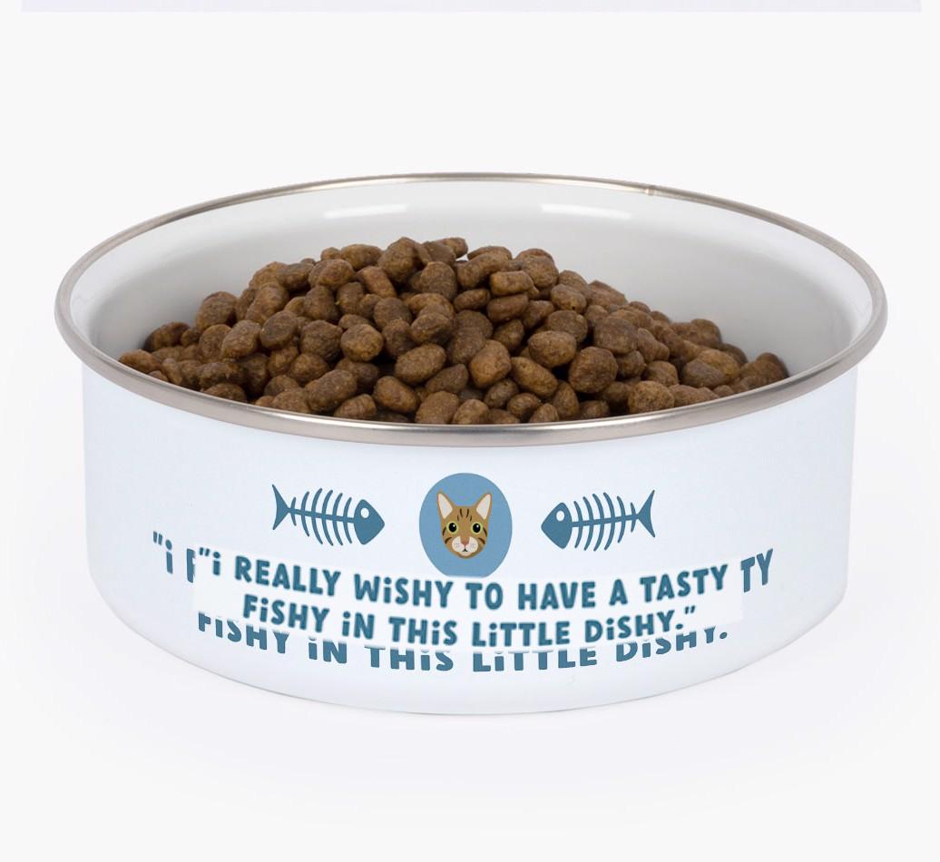 Little Dishy: Personalised {breedCommonName} Enamel Cat Bowl