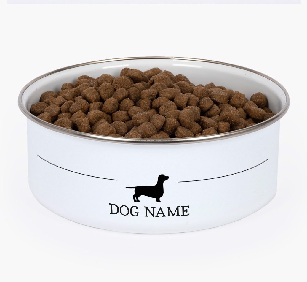 Silhouette: Personalized {breedFullName} Enamel Dog Bowl