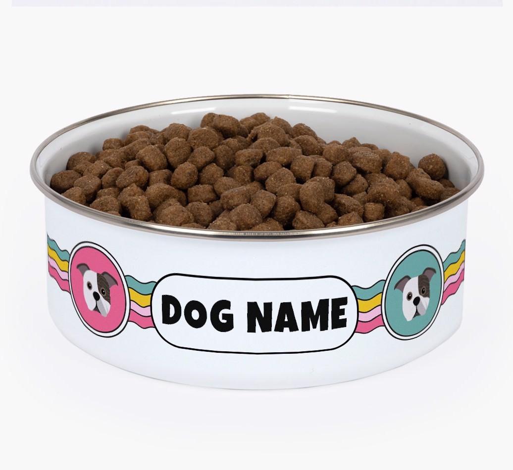 Rainbow Waves: Personalised {breedFullName} Enamel Dog Bowl