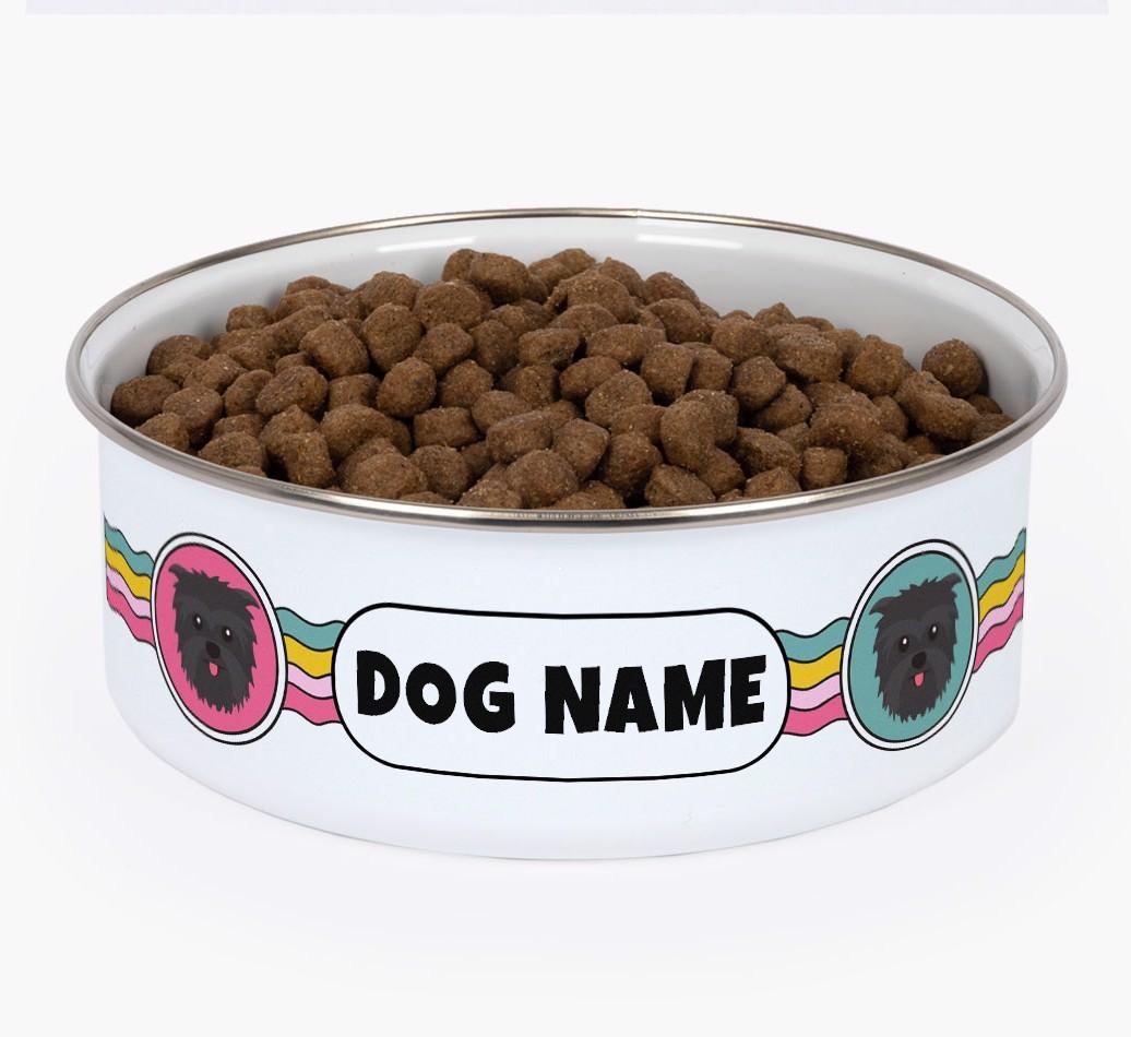 Rainbow Waves: Personalized {breedFullName} Enamel Dog Bowl