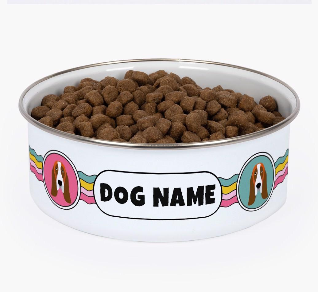 Rainbow Waves: Personalized {breedFullName} Enamel Dog Bowl