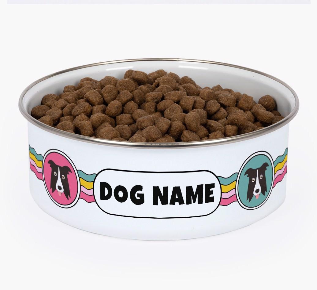 Rainbow Waves: Personalized {breedFullName} Enamel Dog Bowl