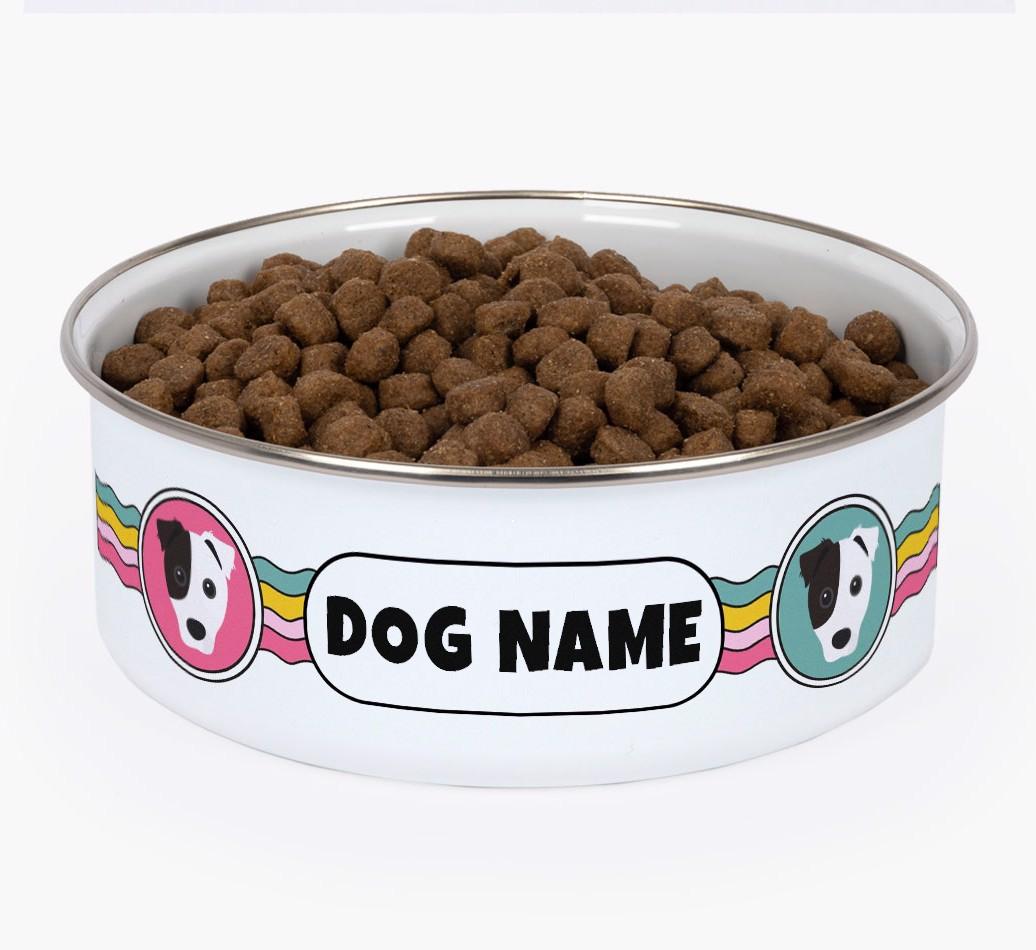 Rainbow Waves: Personalized {breedFullName} Enamel Dog Bowl