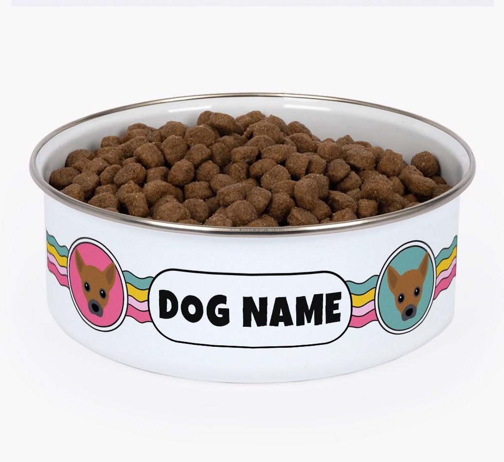 Rainbow Waves: Personalized {breedFullName} Enamel Dog Bowl